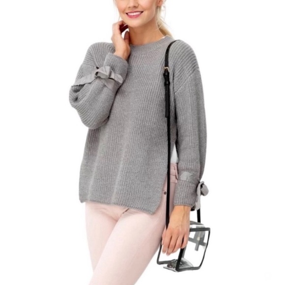 Tuckernuck all:row Bow Sleeve Side Slit Sweater Gray Small Bloggers Favorite - Picture 1 of 16